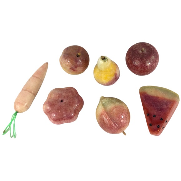 Vintage Italian Alabaster Fruit & Vegetable 7 pc Set Hand Carved MCM - Picture 2 of 4